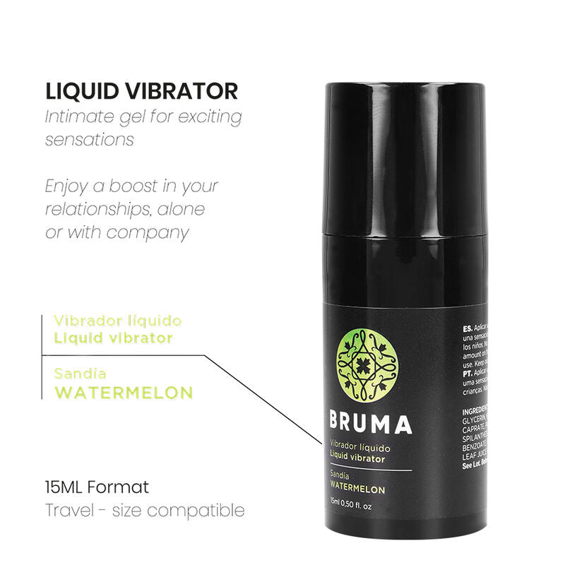 BRUMA Liquid Vibrator Ultra Sliding Watermelon 15ml bottle, intimate gel for pleasurable sensations and unique experiences.