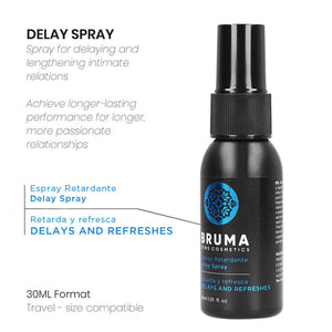 BRUMA delay and refresh spray bottle, 30ml, for prolonging intimate encounters and enhancing pleasure.