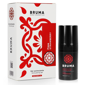 BRUMA Strawberry Flavor Intensifying Balm 15ml packaging and bottle with stimulating gel