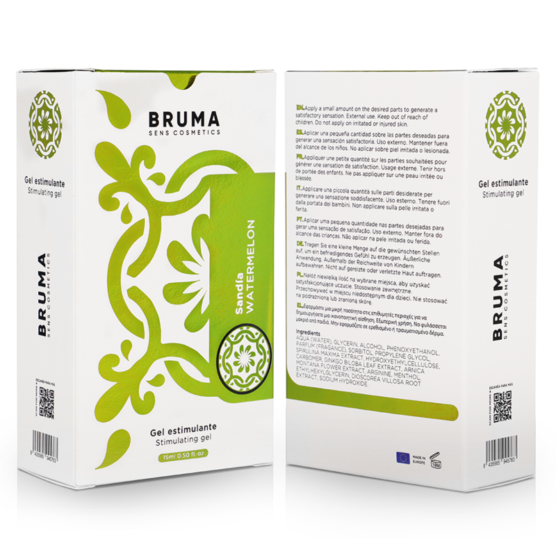 BRUMA Watermelon Flavor Stimulating Gel Packaging Front and Back 15ml