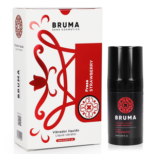 BRUMA Strawberry Liquid Vibrator 15ml bottle and packaging for exciting intimate experiences and pleasure enhancement.