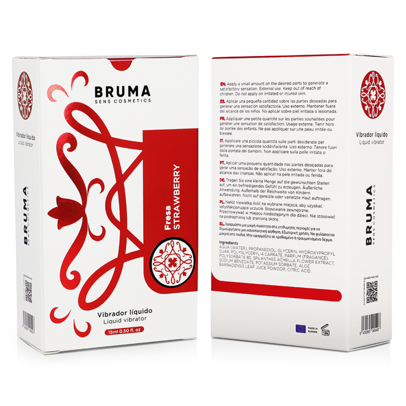 BRUMA Strawberry Liquid Vibrator Box, 15ml, Intimate Gel with Strawberry Flavor for Sensational Experiences