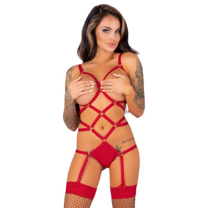 LIVCO CORSETTI FASHION - THIARA LC 20213 КОМПЛЕКТ БОДИ + ЧУЛКИ КРАСНЫЙ S/M