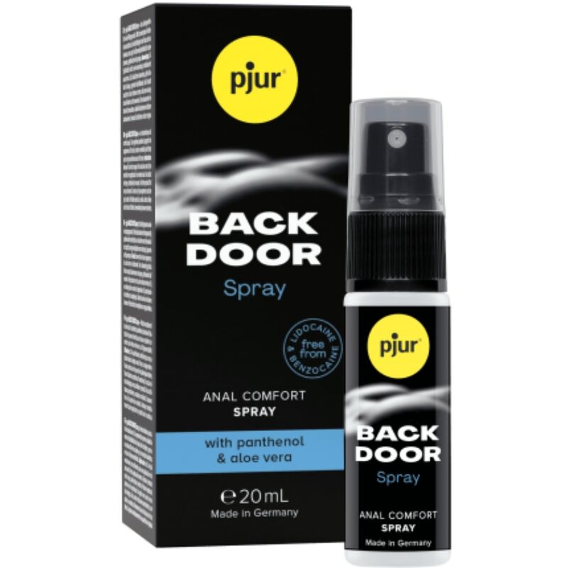 Pjur Back Door Anal Comfort Spray with Panthenol and Aloe Vera, 20ml bottle for relaxed experience.