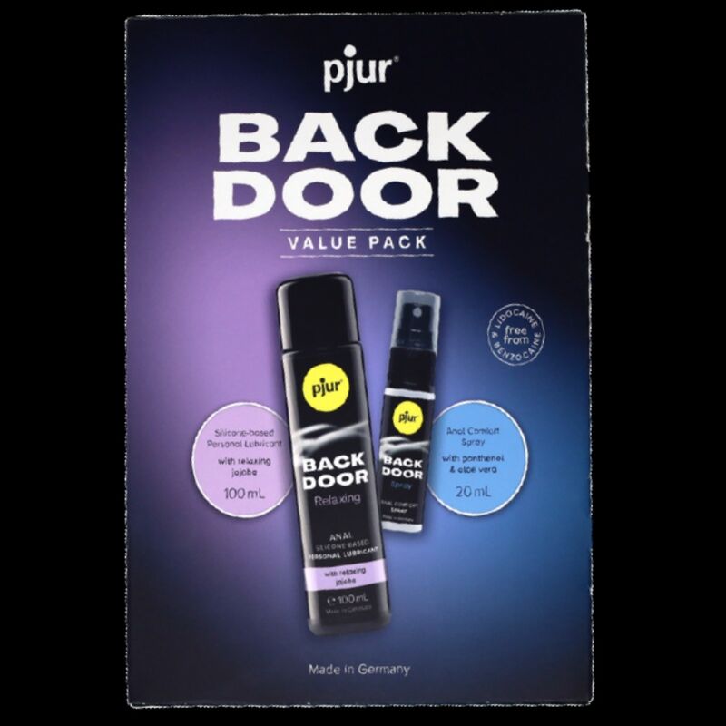 PJUR Back Door anal lubricant and spray set for comfortable and intense anal experiences, featuring panthenol and aloe vera.