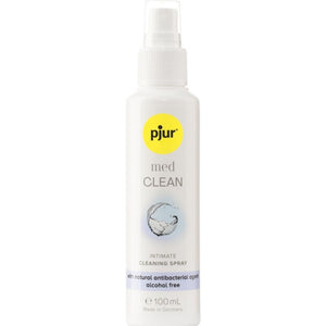 PJUR Med Cleaner Spray 100ml bottle for gentle, alcohol-free skin and intimate area cleansing with bacteriostatic effect.