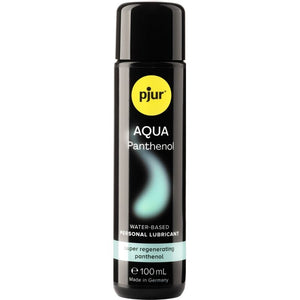Pjur AQUA Panthenol water-based lubricant bottle, 100 ml, for long-lasting hydration and skin care.