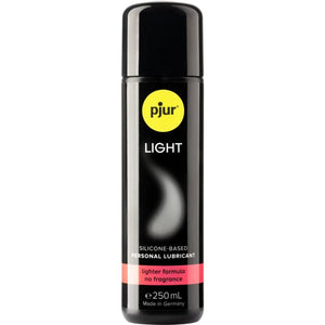 Pjur Light Silicone Lubricant 250ml bottle with no fragrance label, ideal for massage, body care, and enhancing intimacy.