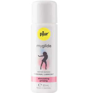 Pjur MyGlide stimulating lubricant with heat effect, 30 ml bottle, ecological water-based for enhanced sensitivity and pleasure.