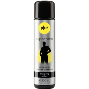 PJUR Superhero Retardant Lubricant 100ml, water-based with Ginkgo for enhanced erection and stamina, external use on penis