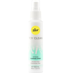 PJUR Toy Cleaner Spray 100ml bottle for cleaning erotic items, suitable for latex, rubber, glass, silicone, and leather.