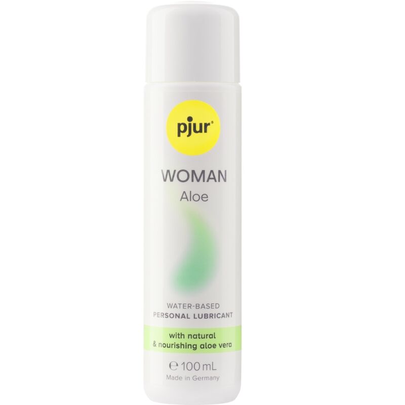 PJUR WOMAN Aloe water-based lubricant with aloe vera, 100 ml bottle, moisturizing and skin-friendly formula.