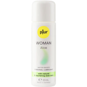 PJUR WOMAN Aloe Water-Based Lubricant 30ml with natural aloe vera, enhances pleasure and skin care for women.