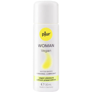 pjur WOMAN Vegan water-based personal lubricant 30 ml bottle, vegan ingredients, pH balanced for women, suitable with condoms and toys.