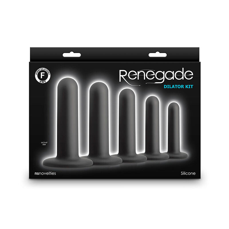 NS Novelties Renegade Dilator Kit in Black, 5-piece silicone set for enhanced intimacy and sexual health, suitable with all lubricants