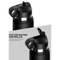 Close-up of black water bottle with flip-top suction control lid for discreet use, ideal for travel and blending into any environment.