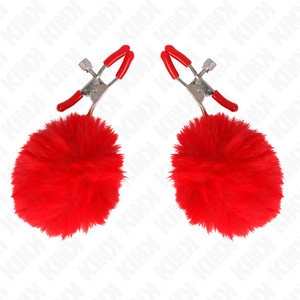 KINK - FAUX FUR BALL NIPPLE CLAMP RED 6 CM - LoveYou.lv