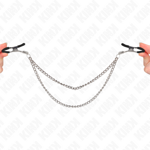 KINK - ЗАЖИМЫ ДЛЯ СОСКОВ С 2 ТОЛСТЫМИ ЦЕПЯМИ СЕРЕБРО 20/23 СМ