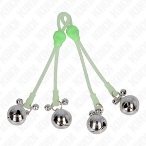 KINK - LUMINOUS SKULL NIPPLE CLAMPS WITH RING BELLS ADJUSTABLE GREEN / SILVER - LoveYou.lv