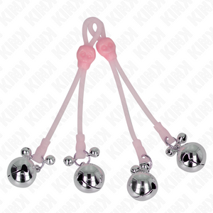 KINK - LUMINOUS SKULL NIPPLE CLAMPS WITH RING BELLS ADJUSTABLE PINK / SILVER - LoveYou.lv