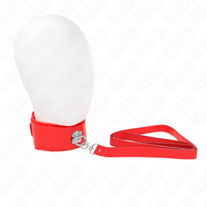 KINK - NECKLACE WITH LEASH 116 CM WITH SILVER STUDS MODEL 4 RED ADJUSTABLE 40-48 CM X 6 CM LoveYou.lv