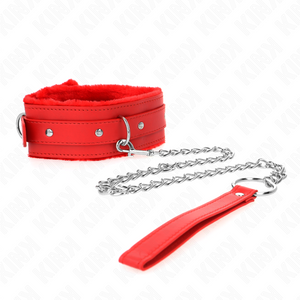 KINK - COLLAR WITH LEASH 65 CM WITH RESTRICTIONS RED 36-42 CM X 5.5 CM LoveYou.lv