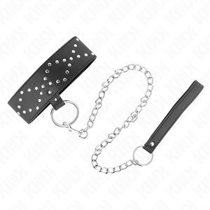 KINK - NECKLACE 65 CM WITH LEASH WITH SILVER STUDS MODEL 3 ADJUSTABLE 36-43 CM X 5 CM LoveYou.lv