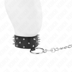 KINK - NECKLACE WITH LEASH 65 CM WITH SILVER STUDS MODEL 5 ADJUSTABLE 36-43 CM X 5 CM LoveYou.lv