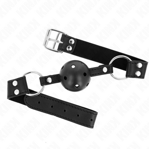 KINK - BREATHABLE BALL 4 CM GAG WITH DOUBLE RIVET MODEL 1 BLACK 62.5 x 2.5 CM ADJUSTABLE 42-58 CM LoveYou.lv