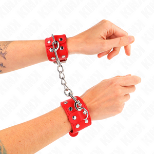 KINK - WRISTBANDS WITH DOUBLE LINE OF ADJUSTABLE STUDS RED - LoveYou.lv
