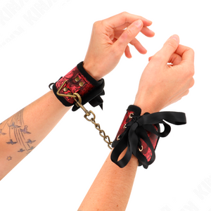 KINK - SCANDAL WRIST RESTRAINTS RED-BLACK LACE DETAILS 24.5 CM X 6.5 CM - LoveYou.lv
