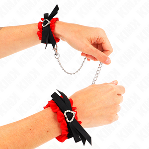 KINK - LACE ELASTIC WRIST RESTRAINTS RED HEART DETAILS ADJUSTABLE 22-35 CM - LoveYou.lv