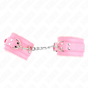 KINK - FUR LINED WRIST RESTRAINTS PINK WITH PINK BELT ADJUSTABLE 17-29 CM X 6 CM - LoveYou.lv