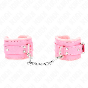 KINK - FUR LINED WRIST RESTRAINTS PINK WITH PINK BELT ADJUSTABLE 17-29 CM X 6 CM - LoveYou.lv