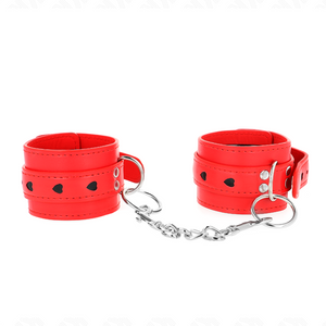 KINK - RED WRIST RESTRAINTS WITH BLACK HEART INLAY ADJUSTABLE 21-28 CM X 5.5 CM - LoveYou.lv