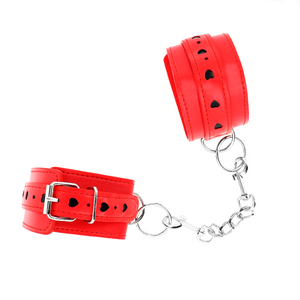 KINK - RED WRIST RESTRAINTS WITH BLACK HEART INLAY ADJUSTABLE 21-28 CM X 5.5 CM - LoveYou.lv