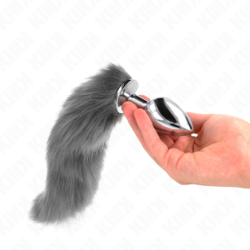 KINK - ANAL PLUG SIZE L 10 X 4 CM WITH SYNTHETIC TAIL 40 CM GREY AND WHITE LoveYou.lv