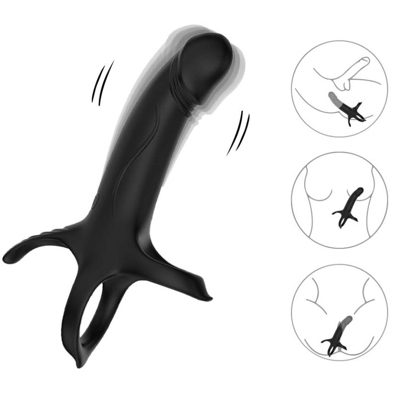 ARMONY black dildo with ring and vibrator, featuring 9 vibration modes, medical-grade silicone, USB rechargeable for enhanced pleasure.