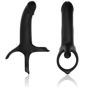 Black ARMONY dildo with ring and vibrator, featuring 9 vibration modes, made of medical-grade silicone and ABS, USB rechargeable.