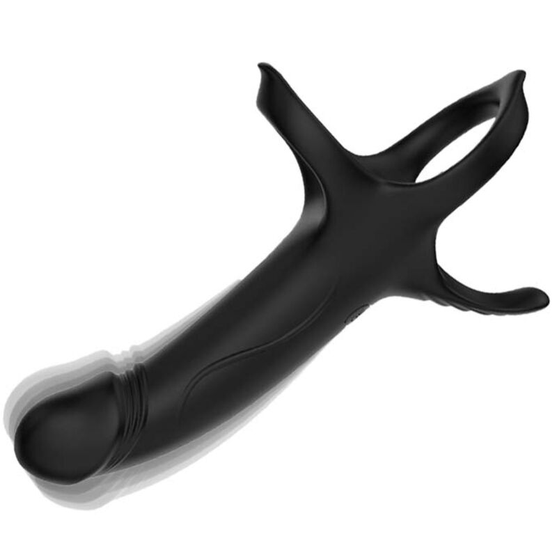 Alt Tag: Black ARMONY dildo with ring and vibrator, featuring 9 vibration modes and made from medical-grade silicone for enhanced pleasure.