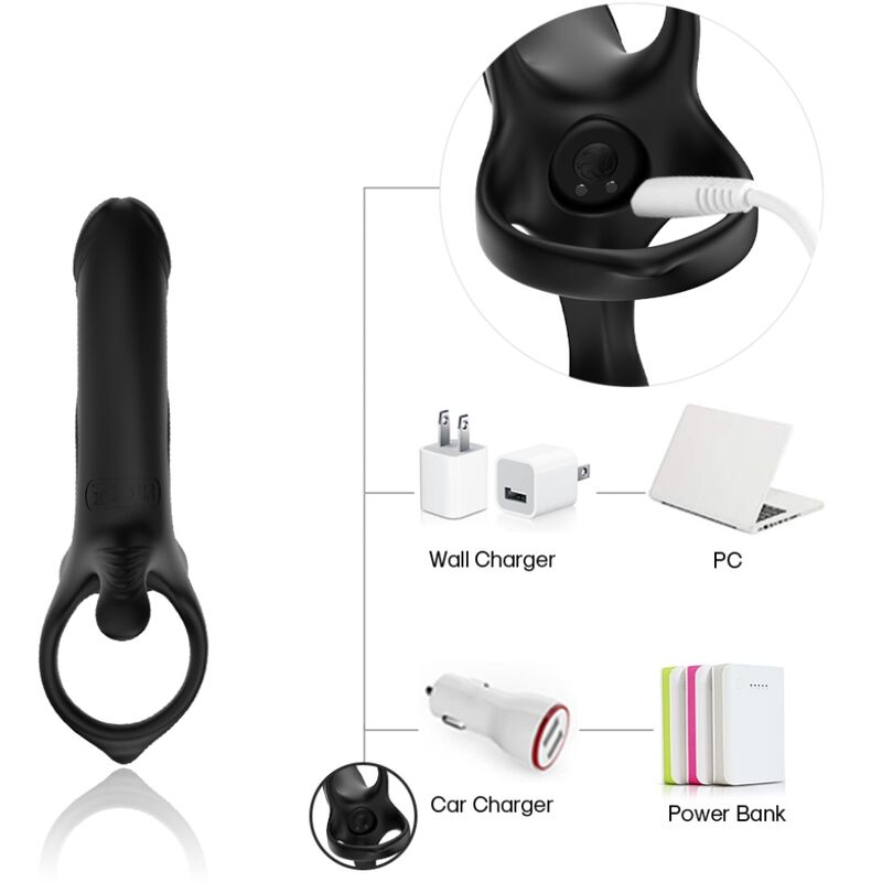 Black ARMONY dildo with ring and vibrator, featuring 9 vibration modes, medical-grade silicone, and USB rechargeable battery.
