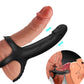 Black vibrating penis ring and dildo combo with 9 modes, made from medical-grade silicone, enhancing intimate experiences.