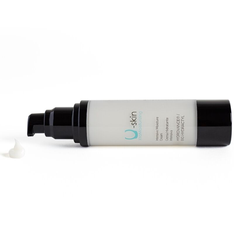 U-Skin XtraMoisturizing Cream bottle for tattooed skin with Hydrovance® and Bio-Hydractyl, ideal for tattoo care and removal support.