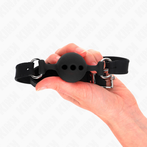 KINK - FULL SILICONE GAG 55 x 2 CM WITH 4 CM BALL SIZE S BLACK ADJUSTABLE 35-51 CM LoveYou.lv