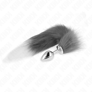 KINK - ANAL PLUG SIZE M 8 X 3.5 CM WITH SYNTHETIC TAIL 40 CM GREY AND WHITE LoveYou.lv