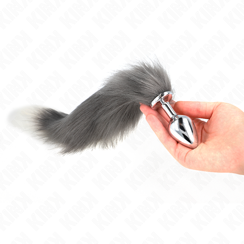 KINK - ANAL PLUG SIZE M 8 X 3.5 CM WITH SYNTHETIC TAIL 40 CM GREY AND WHITE LoveYou.lv