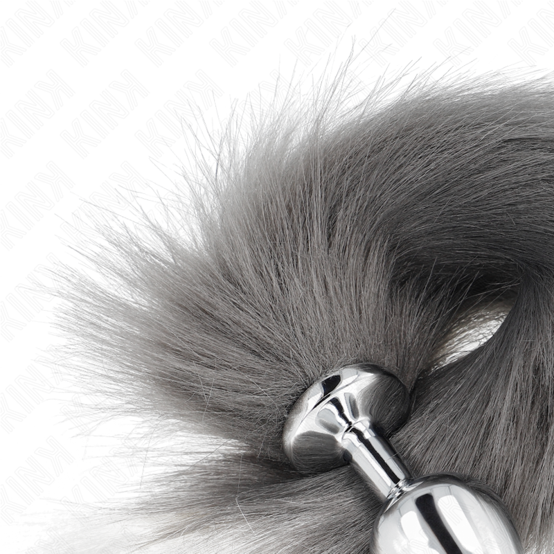 KINK - ANAL PLUG SIZE M 8 X 3.5 CM WITH SYNTHETIC TAIL 40 CM GREY AND WHITE LoveYou.lv