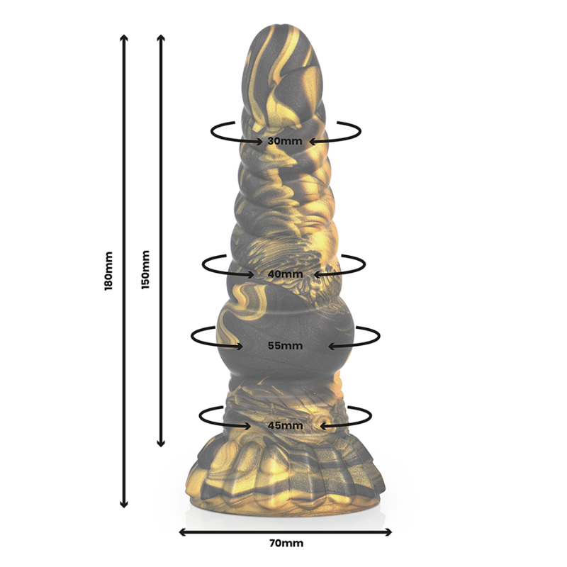 FURIAS dildo by EPIC, inspired by Greek mythological Furies, with dimensions: 180mm height, 30mm to 70mm width.