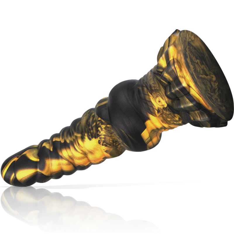 EPIC FURIAS Greek mythology inspired dildo, intricate design, gold and black colors, inspired by powerful Furies