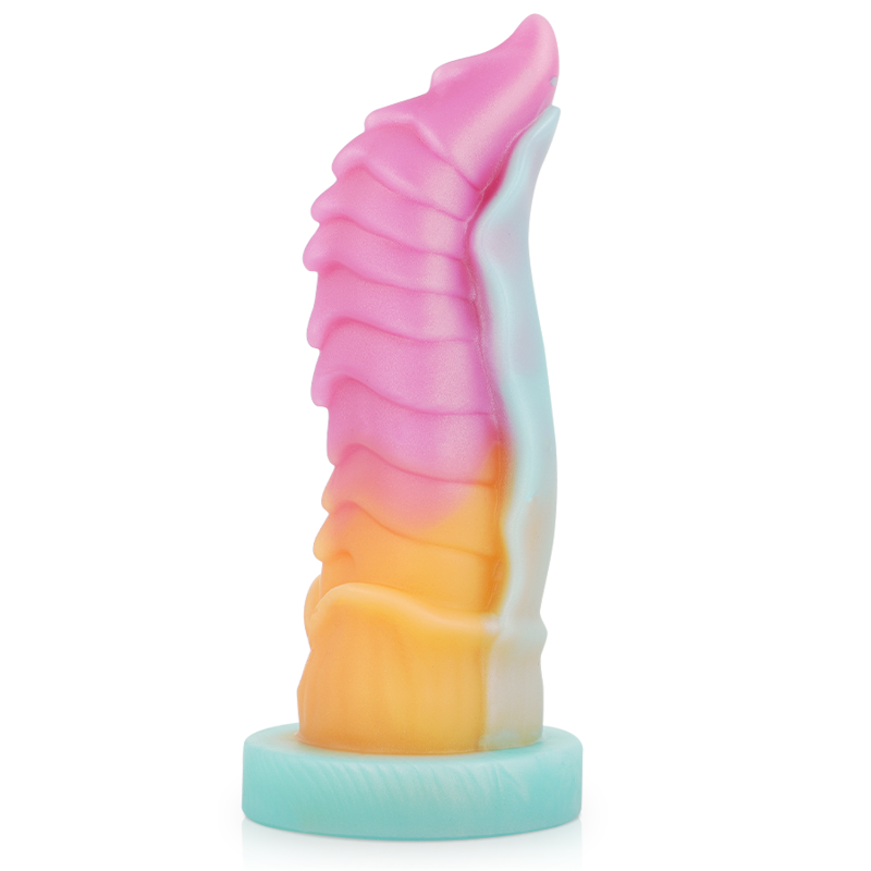 Colorful Kelpie dildo inspired by mythological water spirit horse; features unique design in pink, blue, and orange.